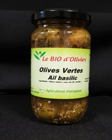 Olives vertes ail basilic 300 gr Le Bio d'Olivier
